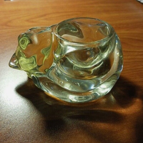 Vintage AVON SLEEPING CAT Clear Glass Votive Tealight Candle Holder 1980 4.5x2.5 - Picture 8 of 10